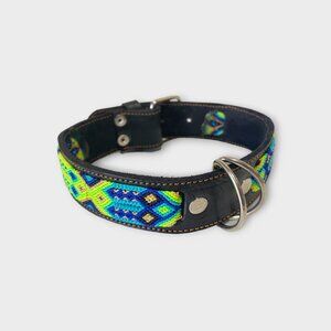 Artisanal dog collar, Leather and Macrame, Mexico